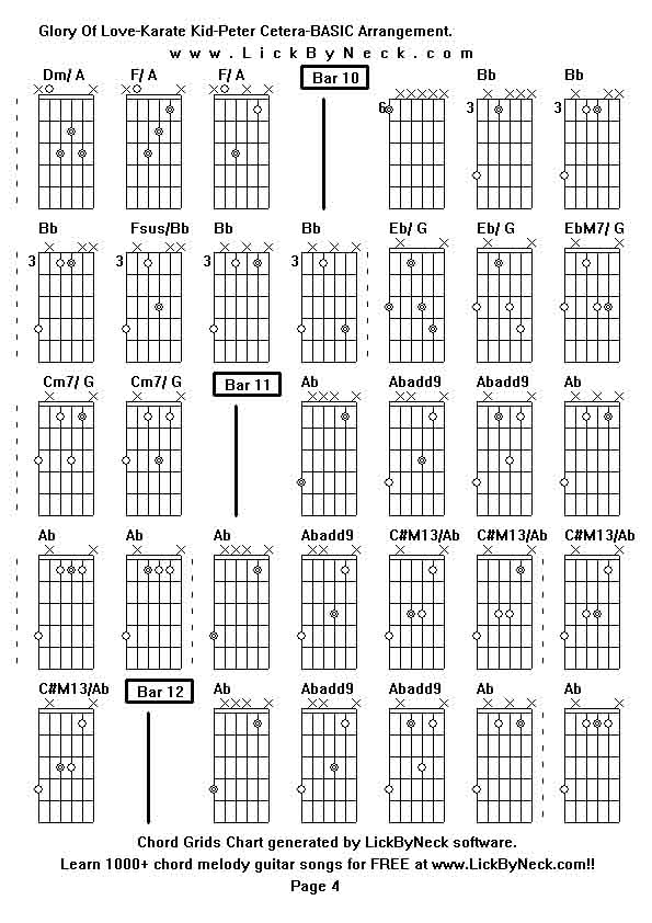 Chord Grids Chart of chord melody fingerstyle guitar song-Glory Of Love-Karate Kid-Peter Cetera-BASIC Arrangement,generated by LickByNeck software.